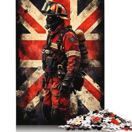 Firefighter UK Flag Puzzle 1000-teilige Schwer Puzzle Spielzeug Lernspiel Impossible Herausforderungsspielzeug Für Erwachsene Und Kinder in Bewährter 1000pcs (40x28cm) von LMYmoney
