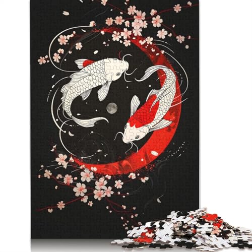 Fisch- und Kirschblüten-Puzzle, 520 Teile, für Erwachsene, 100 Prozent recycelte Holzplatte, schwierige Puzzles für Frauen und Männer, 520 Teile (52 x 38 cm) von LMYmoney
