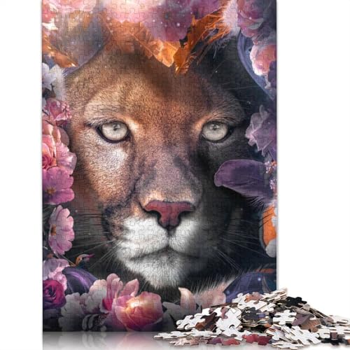 Floral Cougar Puzzle 1000 Teile Schwer Puzzle Spielzeug Lernspiel Impossible Herausforderungsspielzeug Für Erwachsene Kinder 1000pcs (38x26cm) von LMYmoney
