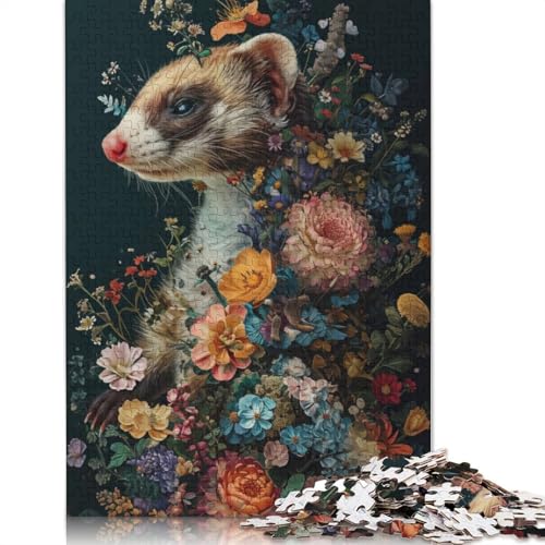 Floral Ferret Puzzle 1000 Teile Schwer Puzzle Spielzeug Lernspiel Impossible Herausforderungsspielzeug Für Erwachsene Und Kinder in Bewährter 1000pcs (75x50cm) von LMYmoney