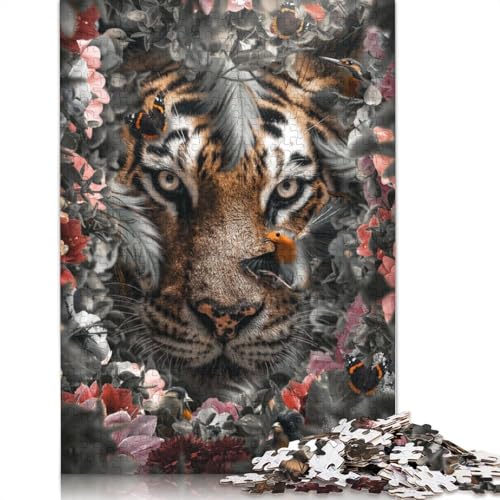 Flowered Tiger Puzzle 1000-teilige Schwer Puzzle Spielzeug Lernspiel Impossible Herausforderungsspielzeug Für Erwachsene Und Kinder Ab 12 Jahren 1000pcs (38x26cm) von LMYmoney