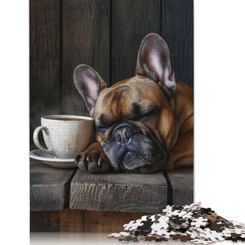 Französische Bulldogge Kaffeetasse Puzzle Rechteckiges Papppuzzle Geschenk für Kinder ab 12 Jahren 1500 Teile (85x57cm) von LMYmoney