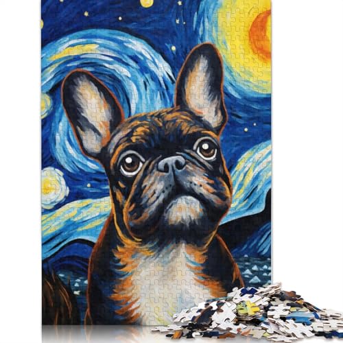 Französische Bulldogge Nachtpuzzle für Erwachsene, Lernspiel, Coole Puzzles für Erwachsene und Kinder, 1000 Teile (75 x 50 cm) von LMYmoney