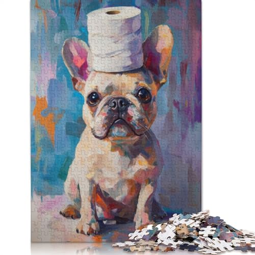 Französische Bulldogge mit Toilettenpapierhut, Puzzle 1000 Teile für Erwachsene, kreative Spiele, Puzzlespiele für Erwachsene für Jungen oder Mädchen, 1000 Teile (75 x 50 cm) von LMYmoney