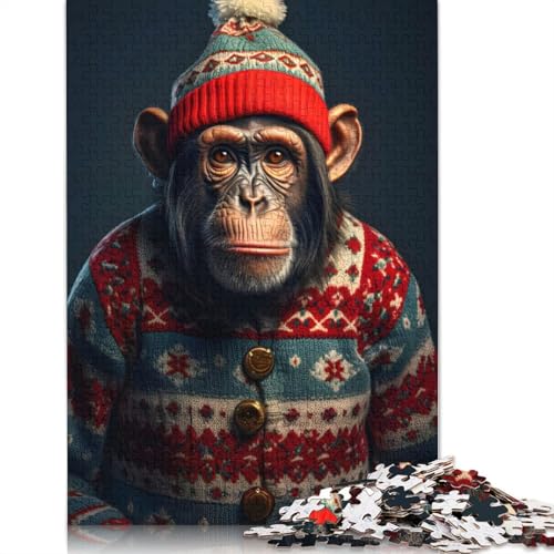 Fröhliches Chimpmas-Puzzle, DIY-Spiel, Premium-Karton-Puzzle für Frauen und Männer, Kindertagsgeschenke, 1000 Teile (26 x 38 cm) von LMYmoney