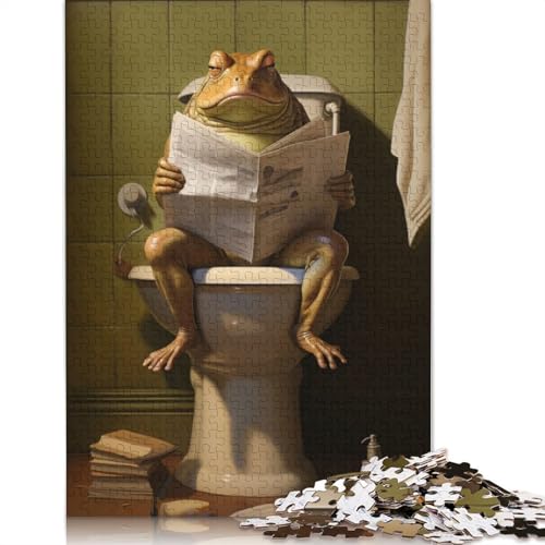 Frosch auf Toilettenzeitung, Puzzle für Erwachsene, 1000 Teile, 100 Prozent recycelte Holzplatte, Denkpuzzle für Erwachsene, für Jungen oder Mädchen, 1000 Teile (75 x 50 cm) von LMYmoney