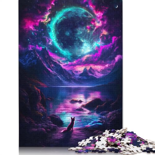 Fuchs unter Neonmond, Puzzle 1000 Teile für Erwachsene, Holzpuzzle, Gehirntraining, Herausforderung, Spiel, Unterhaltung, Geschenke, Familienaktivität (75 x 50 cm) von LMYmoney