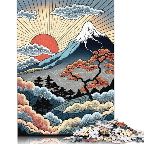 Fuji Sunrise Retro Art Puzzle für Erwachsene, 1000 Teile, DIY-Spiel, Puzzles für Erwachsene für Frauen, für Erwachsene Kinder, 1000 Stück (75 x 50 cm) von LMYmoney