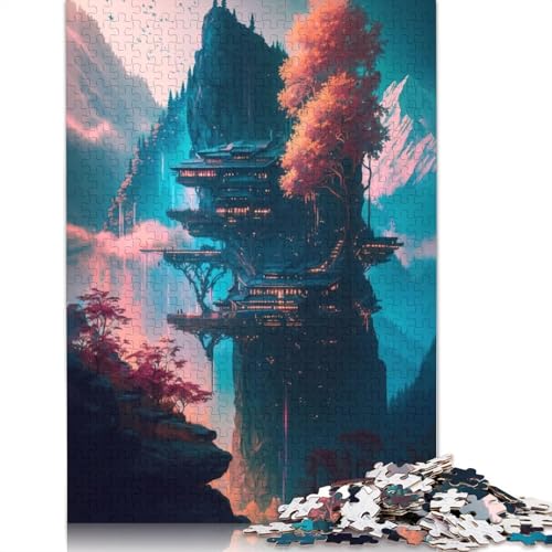Futuristisches Sakura-Tempel-Puzzle für Erwachsene, Lernspiel, Puzzle-Geschenke für Kinder ab 12 Jahren, 520 Teile (52 x 38 cm) von LMYmoney