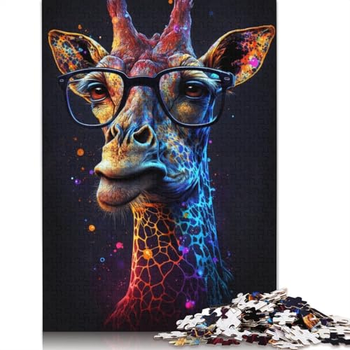 Galaxie-Giraffe mit Brille, Puzzle, 100% recyceltes Kartonpapier, rechteckiges Puzzle für Erwachsene und Kinder, 1000 Teile (75 x 50 cm) von LMYmoney