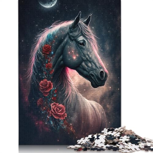 Galaxy Pferd und Blume Puzzle DIY Spiel Premium Karton Puzzle für Frauen Männer 1000 Stück (75x50cm) von LMYmoney