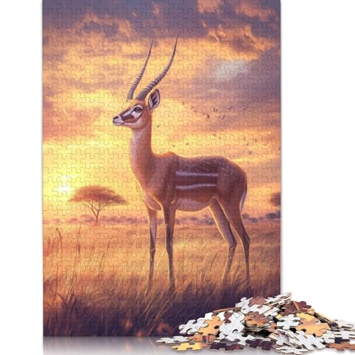 Gazelle bei Sonnenuntergang-Puzzle, Premium-Puzzle aus 100% recycelter Pappe, 100% recycelter Karton, Geschenk für Kinder und Erwachsene, 1000 Teile (75 x 50 cm) von LMYmoney