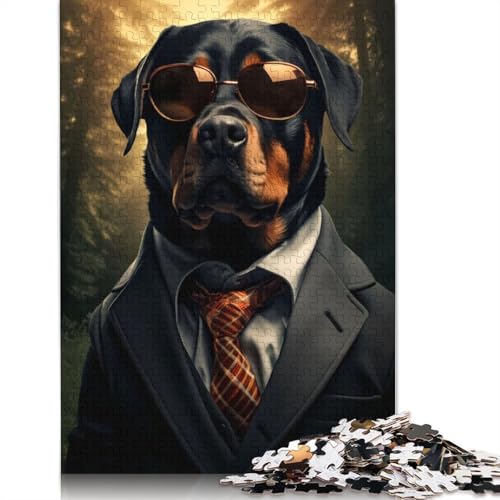 Gentleman Rottweiler Puzzle, Dekompressionsspielzeug, 100 Prozent recycelter Karton, Puzzle für Erwachsene, Teenager, Vatertagsgeschenke, 1000 Teile (26 x 38 cm) von LMYmoney