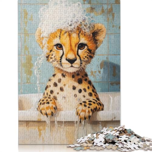 Gepard-Badezeit-Puzzle, Denksportaufgabe, rechteckiges Papierpuzzle für Erwachsene und Teenager, 1000 Teile (75 x 50 cm) von LMYmoney