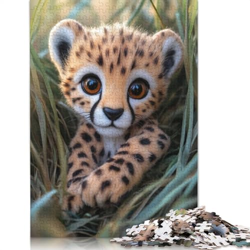 Gepardenjunges im Gras, Puzzle, Dekompressionsspielzeug, rechteckiges Papierpuzzle für Kinder und Erwachsene ab 12 Jahren, Geschenke, 1000 Teile (26 x 38 cm) von LMYmoney