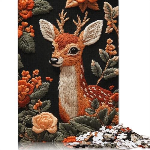 Gesticktes REH mit Blumen, Puzzle-freundliche Materialien, 100% recycelter Karton, Puzzle für Erwachsene und Kinder, Geschenk, 1000 Teile (75 x 50 cm) von LMYmoney