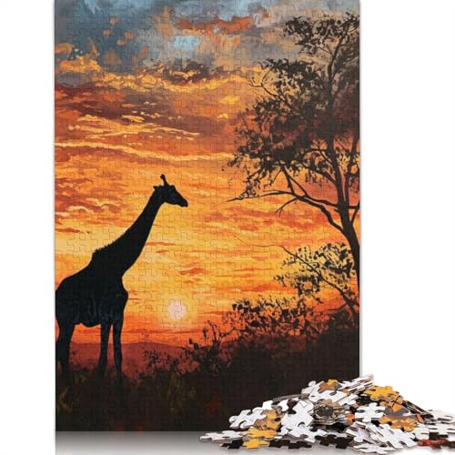 Giraffe Sunset Puzzle 1000-teilige Schwer Puzzle Spielzeug Lernspiel Impossible Herausforderung Spielzeug Für Erwachsene Und Kinder in Bewährter 1000pcs (38x26cm) von LMYmoney
