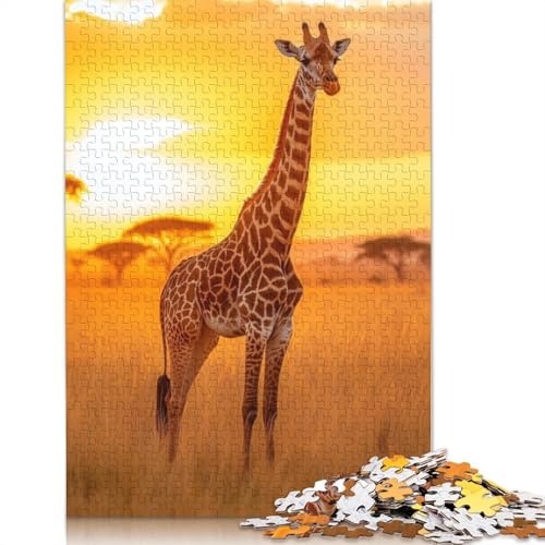 Giraffe bei Sonnenuntergang-Puzzle, anpassbare Bilder, 100% recycelter Karton, Puzzle für Kinder und Erwachsene ab 12 Jahren, einzigartiges Geschenk, 1000 Teile (75 x 50 cm) von LMYmoney