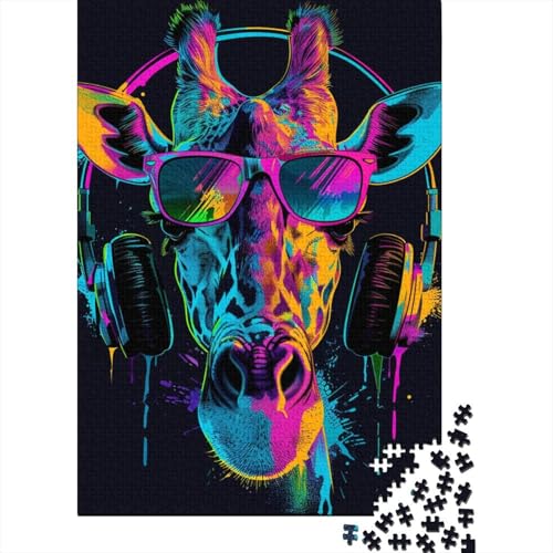 Giraffe mit Kopfhörer-Puzzle für Erwachsene und Jugendliche, 1000 Teile, Holzpuzzle für Teenager, Geschenke, Denksportspiel, 1000 Teile (38 x 26 cm) von LMYmoney