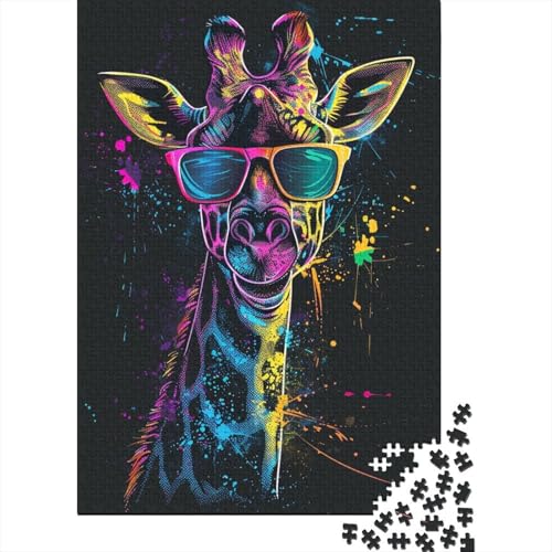 Giraffe mit Kopfhörern, Holzpuzzle, 1000 Teile, Puzzle für Erwachsene, Lernspiel, Herausforderungsspielzeug, 1000 Teile (38 x 26 cm) von LMYmoney