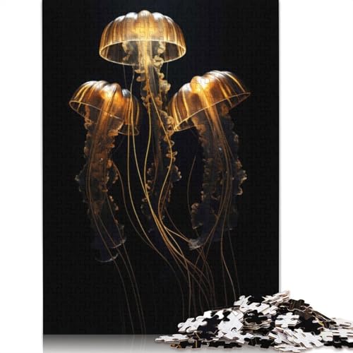 Gold Dark Jellyfish Puzzles 1000 Teile Schwer Puzzle Spielzeug Pädagogisches Spiel Impossible Herausforderungsspielzeug Für Erwachsene Kinder 1000pcs (38x26cm) von LMYmoney