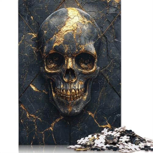 Gold Skull on Black Marble Puzzle 1000-teilige Schwer Puzzle Spielzeug Pädagogisches Spiel Impossible Herausforderung Spielzeug Für Erwachsene Kinder 1000pcs (75x50cm) von LMYmoney