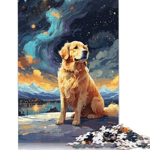 Golden Retriever Nachthimmel-Puzzle, kreative Spiele, Premium-Karton-Puzzle für Frauen und Männer, Geburtstagsgeschenk, 1000 Teile (26 x 38 cm) von LMYmoney