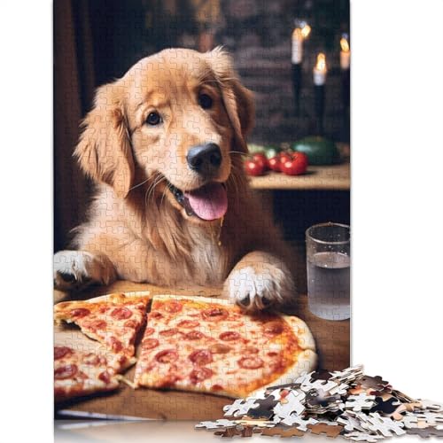 Golden Retriever Pizza-Hund-Puzzle, freundliche Materialien, 100 Prozent recycelte Pappe, Puzzle für Erwachsene und Kinder, Geschenk, 1000 Teile (26 x 38 cm) von LMYmoney