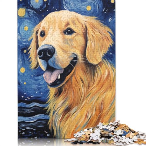 Golden Retriever Van Gogh Puzzle für Erwachsene, 1000 Teile, 100 Prozent recycelte Holzplatte, Denkpuzzle für Erwachsene, für Jungen oder Mädchen, 1000 Teile (75 x 50 cm) von LMYmoney