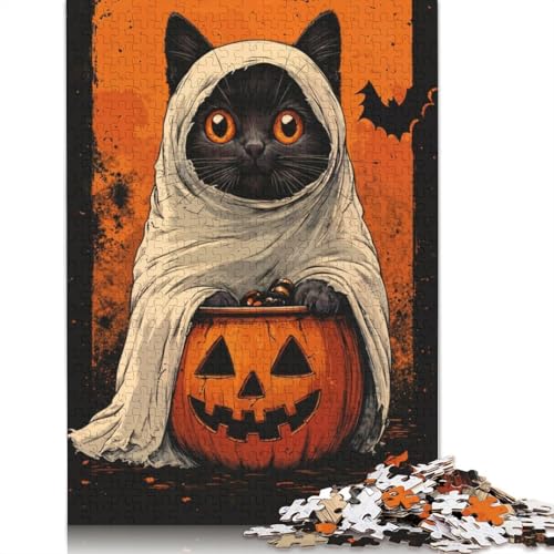 Halloween Cat Ghost Puzzle 1000-teilige Schwer Puzzle Spielzeug Lernspiel Impossible Herausforderungsspielzeug Für Erwachsene Kinder 1000pcs (75x50cm) von LMYmoney