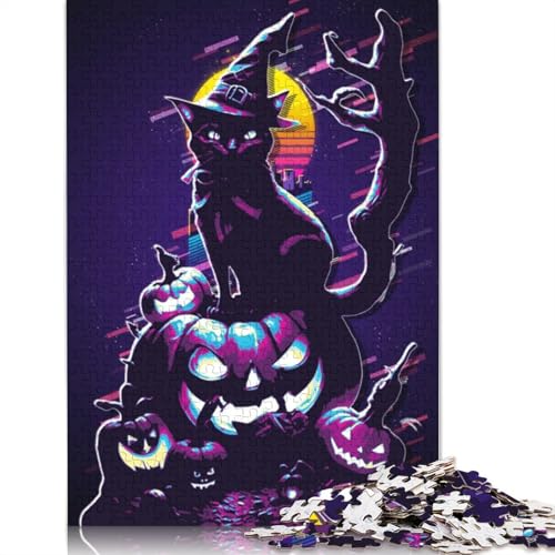 Halloween Cat & Pumpkins Puzzle 1000-teilige Schwer Puzzle Spielzeug Lernspiel Impossible Herausforderung Spielzeug Für Erwachsene Kinder 1000pcs (38x26cm) von LMYmoney