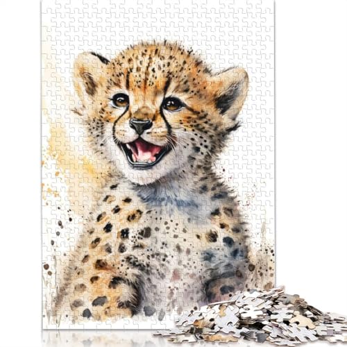 Happy Cheetah Aquarell-Puzzle, rechteckig, Papp-Puzzle, Geschenk für Kinder ab 12 Jahren, 520 Teile (52 x 38 cm) von LMYmoney