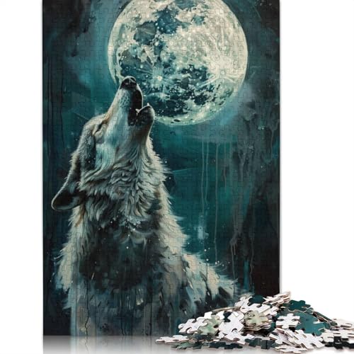 Heulender Wolf, Mondnacht, Puzzle-Spielzeug, Lernspiel, Premium-Karton-Puzzle für Erwachsene und Kinder, 1000 Teile (75 x 50 cm) von LMYmoney
