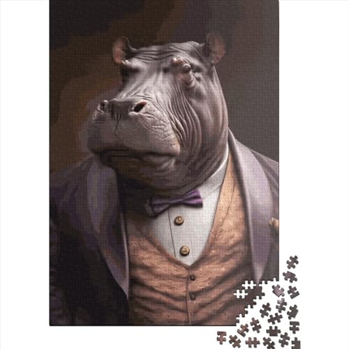 Hippopotamus Portrait Puzzle 1000 Teile Schwer Puzzle Spielzeug Lernspiel Impossible Herausforderungsspielzeug Für Erwachsene Kinder 1000pcs (38x26cm) von LMYmoney