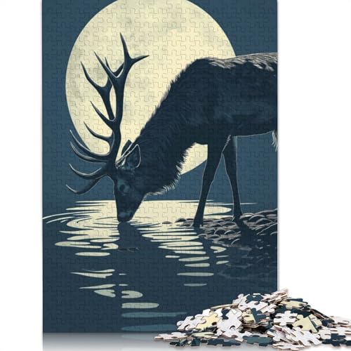 Hirsch trinkt Wasser, Mondlicht-Puzzle, Spielzeug, Lernspiel, Premium-Karton-Puzzle für Erwachsene und Kinder, 1000 Teile (75 x 50 cm) von LMYmoney