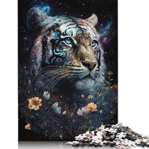 Holzpuzzle mit 1000 Teilen, Motiv: Weltraumtiger und Blumen, für Erwachsene, Lernspiel, Herausforderungsspielzeug, 1000 Teile (75 x 50 cm) von LMYmoney
