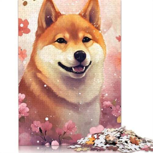Hund Japan Shiba Blossom 1000-teiliges Puzzle für Erwachsene, Dekompressionsspielzeug, Denksportaufgaben für Frauen und Männer, 1000 Teile (75 x 50 cm) von LMYmoney