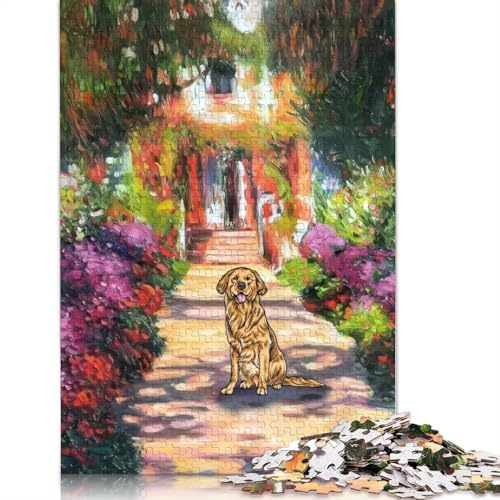 Hund Monet Garten Blume Erwachsenen-Puzzle-Spielzeug Lernspiel Erwachsenen-Puzzle-Spiele für Frauen Männer 520 Teile (52 x 38 cm) von LMYmoney