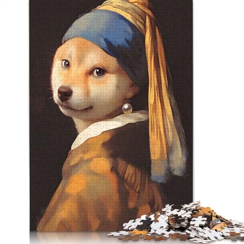 Hund mit Perlenohrring, Puzzle für Erwachsene, Denksportaufgaben für Erwachsene, Puzzlespiele für Erwachsene und Teenager, 1000 Teile (75 x 50 cm) von LMYmoney