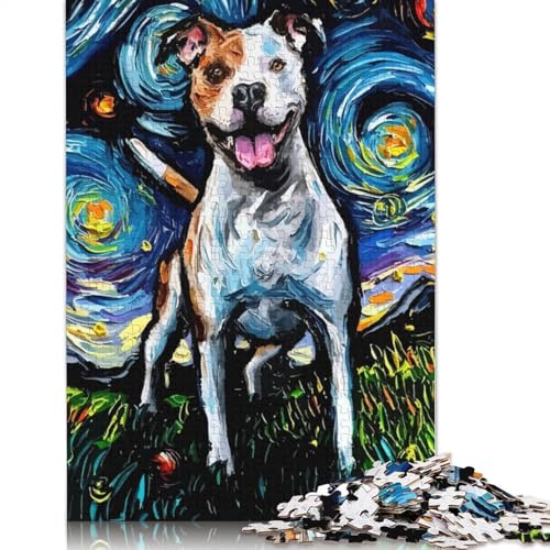 Hunde-Sternennacht-Puzzle mit Pitbull, farbenfrohe und Coole Puzzles für Kinder ab 12 Jahren, 520 Teile (52 x 38 cm) von LMYmoney
