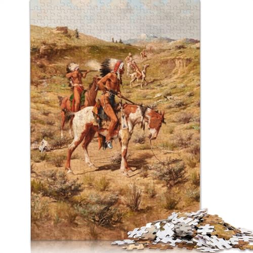 Indianer im Kampf, Puzzle 1000 Teile für Erwachsene, Holzpuzzle, Gehirntraining, Herausforderung, Spiel, Unterhaltung, Geschenke, Familienaktivität (75 x 50 cm) von LMYmoney