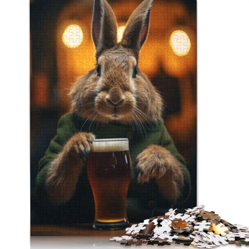 Kaninchen trinkt Bier Pint Puzzle, schwierige Herausforderung, 100 Prozent recycelter Karton, Puzzle für Erwachsene, Teenager, 1000 Teile (26 x 38 cm) von LMYmoney