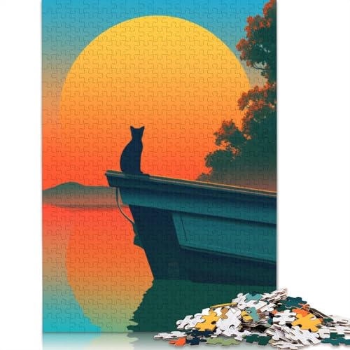 Katze auf einem Boot bei Sonnenuntergang, 1500-teiliges Puzzle, ab 18 Jahren, Lernspiele, Puzzles für Erwachsene, für Frauen, für Kinder ab 12 Jahren, 1500 Teile (85 x 57 cm) von LMYmoney