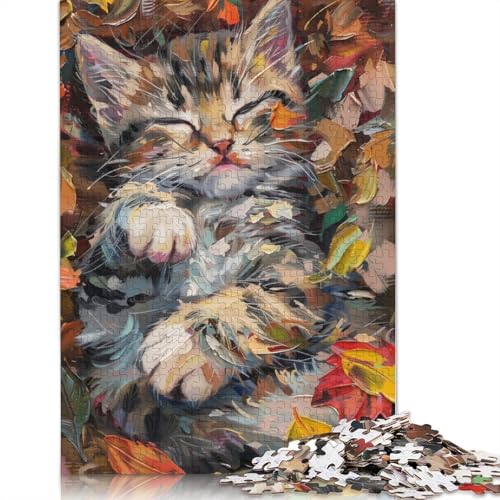 Katze im Laub, Puzzle für Erwachsene, 1000 Teile, Puzzle für Teenager ab 12 Jahren, 1000 Teile (75 x 50 cm) von LMYmoney