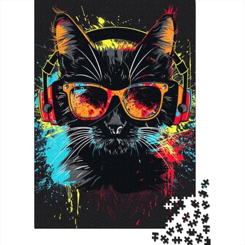 Katze mit Kopfhörern und Sonnenbrille, Puzzle für Erwachsene, 1000 Teile, Holzpuzzle für Erwachsene, Puzzles für Jugendliche ab 12 Jahren, (38 x 26 cm) von LMYmoney
