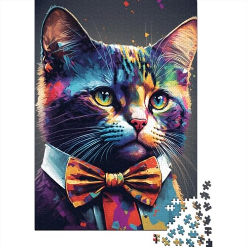 Katze mit Schleife, Puzzle, anspruchsvolle Familienspiele, 100% recycelter Karton, Puzzle für Erwachsene und Kinder, Geburtstagsgeschenk, 1000 Teile (38 x 26 cm) von LMYmoney