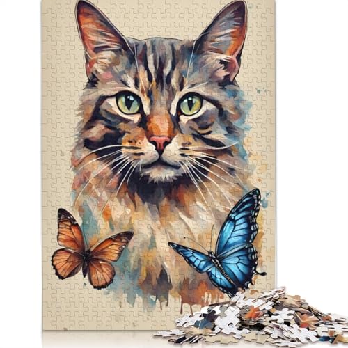 Katze mit Schmetterling, ästhetisch, 1000 Puzzles für Erwachsene, Lernspiel, Puzzlespiele für Erwachsene für Jungen oder Mädchen, 1000 Teile (75 x 50 cm) von LMYmoney