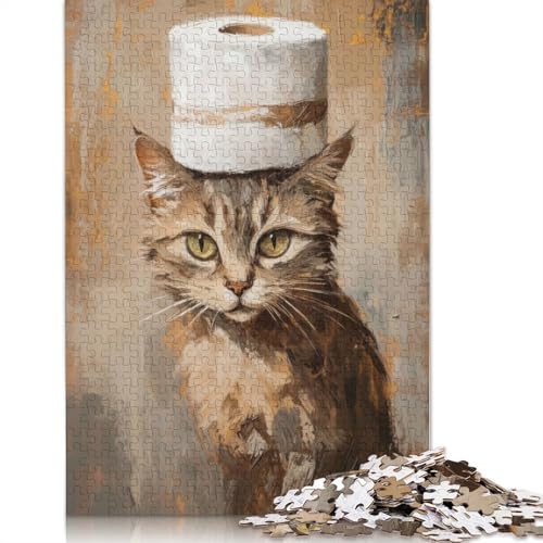Katze mit Toilettenpapierhut, 1000 Puzzles für Erwachsene, Lernspiel, Puzzlespiele für Erwachsene für Jungen oder Mädchen, 1000 Teile (75 x 50 cm) von LMYmoney