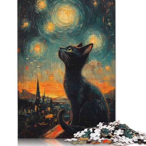 Katzen-Sternennacht-Puzzlespielzeug für Erwachsene, Lernspiel, Puzzlespiele für Erwachsene für Frauen und Männer, 1000 Teile (75 x 50 cm) von LMYmoney