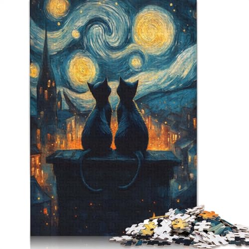 Katzen unter der Sternennacht, 1500-teiliges Puzzle für Erwachsene, rechteckige Papptafel, schwierige Puzzles für Frauen und Männer, 1500 Teile (85 x 57 cm) von LMYmoney